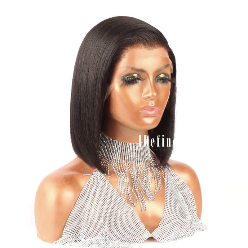 High Density Bob Style Human Hair 13x4 Swiss Lace Wig Silky Straight