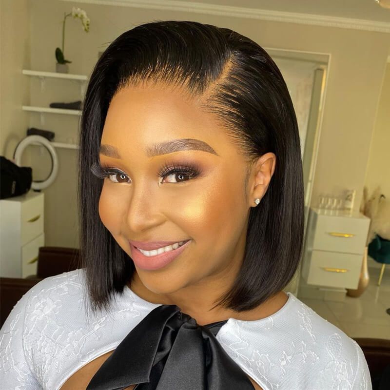 High Density Bob Style Human Hair 13x4 Swiss Lace Wig Silky Straight