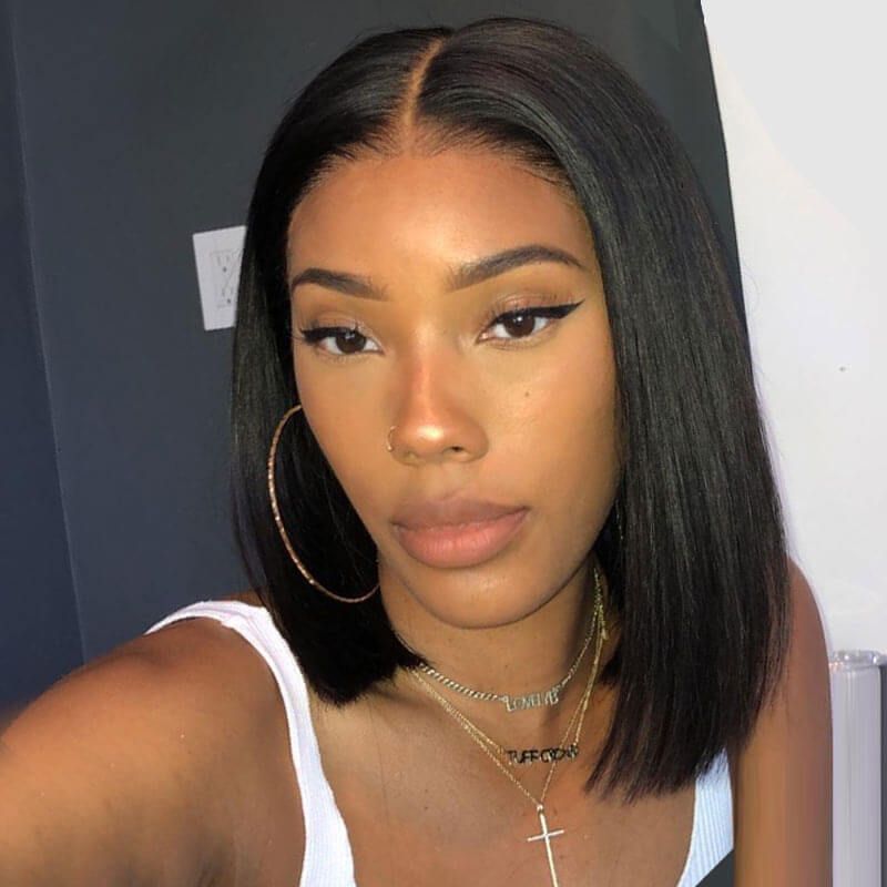Human Hair 13x6 Swiss Lace Bob Wig Middle Part 180% Density