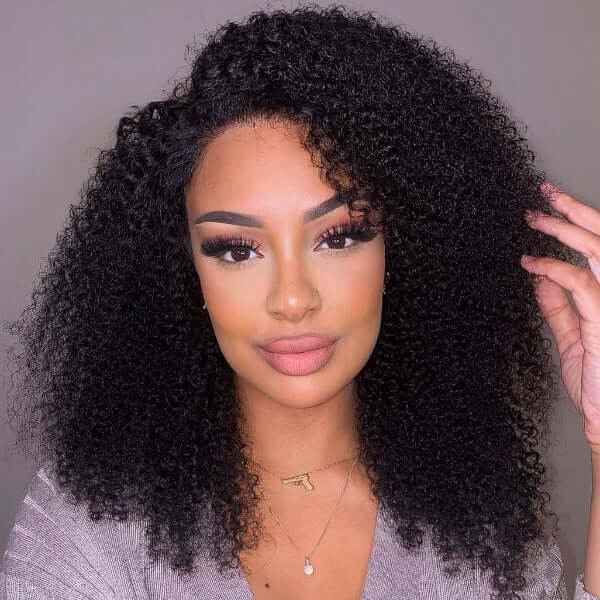 Afro Curly Invisible Lace Glueless 13x4 Frontal Lace Wig Human Hair