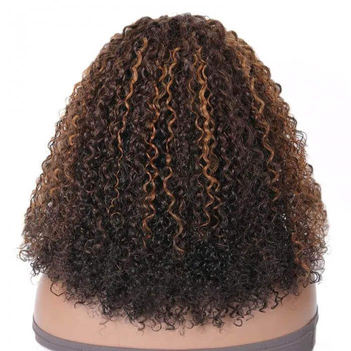 4X4 Lace Closure Human Hair Wig Dark Brown Jerry Curly Wig With Highlights