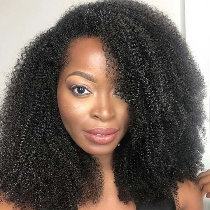 Afro Kinky Curly Bob Lace Frontal Wig Side Part Pre Plucked with Baby Human Hair