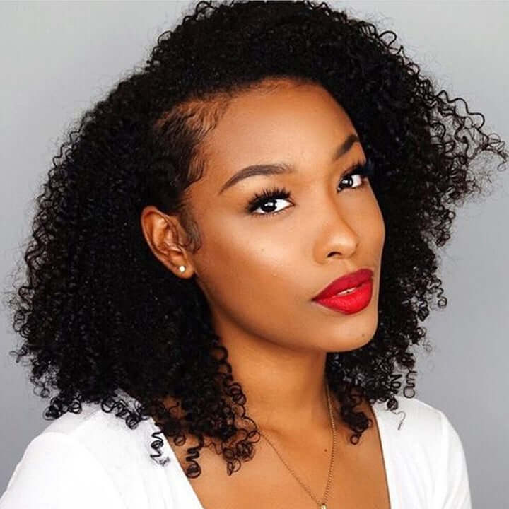 Afro Kinky Curly Bob Lace Frontal Wig Side Part Pre Plucked with Baby Human Hair