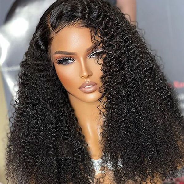 Afro Curly Invisible Lace Glueless Frontal Lace Wig Human Hair