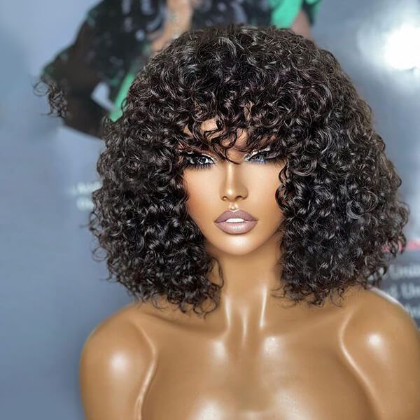 Curly Bob Wig With Bangs 13x4 Lace Front Wig Human Hair