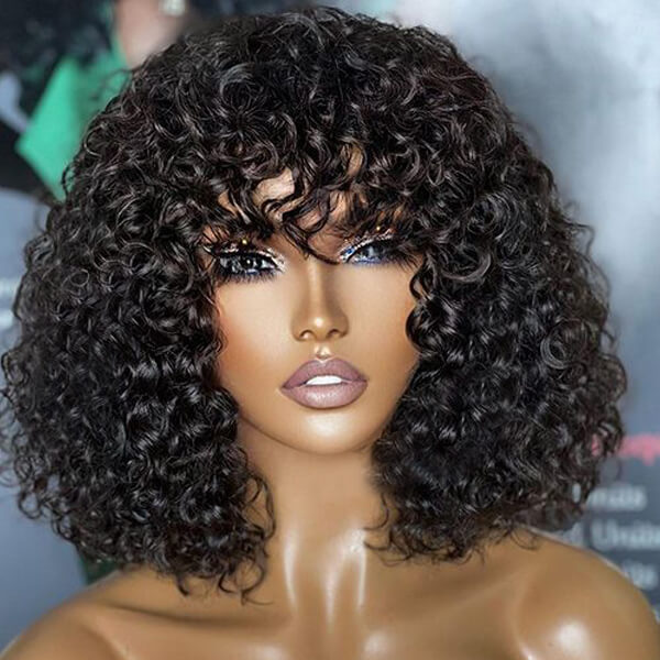 Curly Bob Wig With Bangs 13x4 Lace Front Wig Human Hair