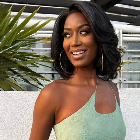 Layered Bob Short Wavy Hair Lace Front Wig 180% Density Human Hair