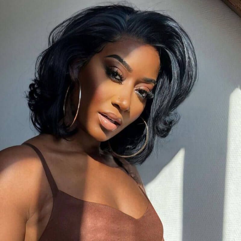 Layered Bob Short Wavy Hair Lace Front Wig Human Hair