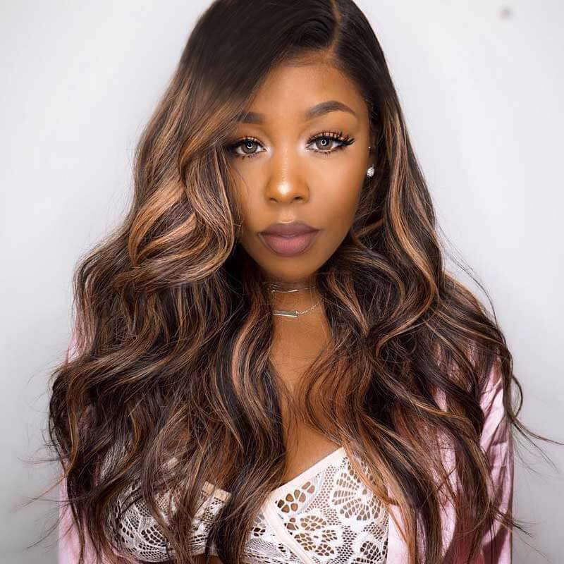 4x4 Closure Wig Virgin Hair Highlight Royal Wave Wig Human Hair