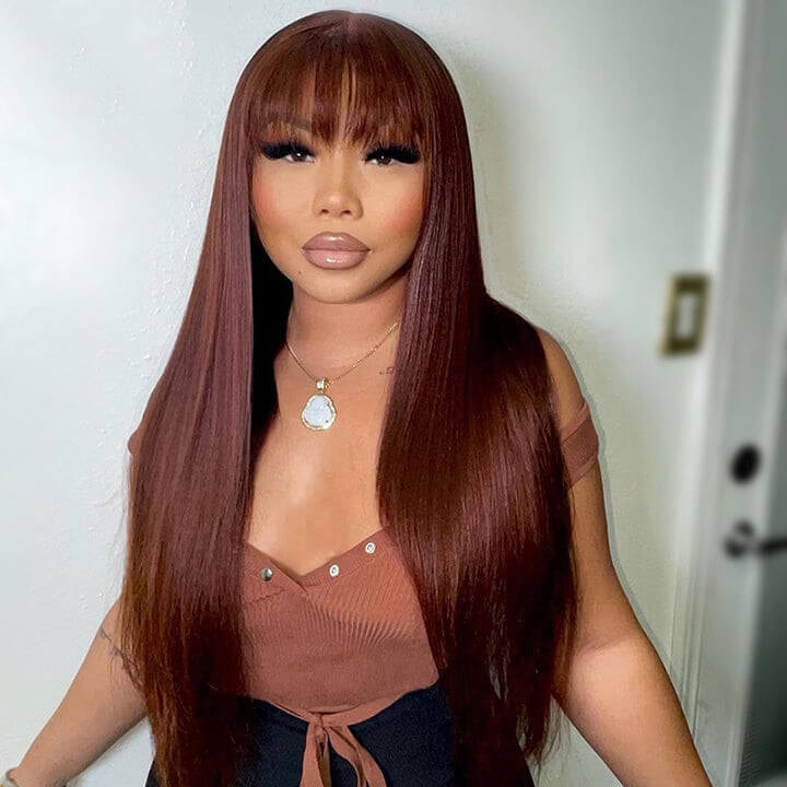 Reddish Brown Straight 13x4 Lace Front Wig With Bangs Human Hair Wigs