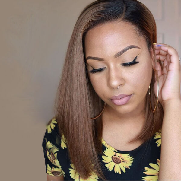 Medium Ash Blonde Straight Bob Human Hair Haircut Lace Front Wig