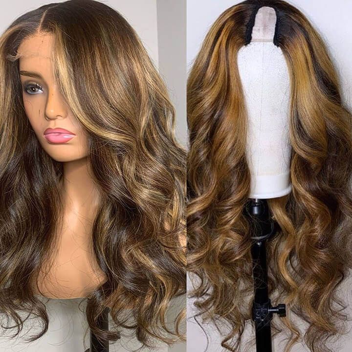 Body Wave U Part Wig 150% Density Glueless Human Hair Hair For Women P4/27# Color