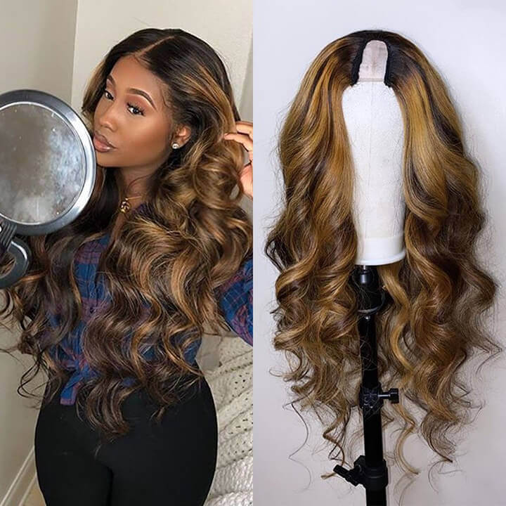 Body Wave U Part Wig 150% Density Glueless Human Hair Hair For Women P4/27# Color