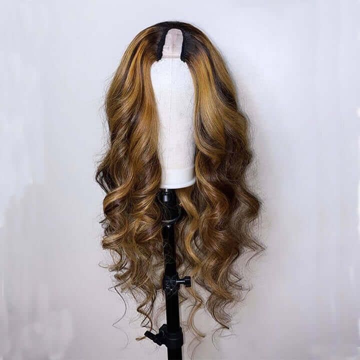 Body Wave U Part Wig 150% Density Glueless Human Hair Hair For Women P4/27# Color