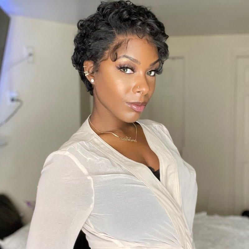Glueless Pixie Cut 13x4 Lace Front Wig Bob 6 Inch Hair Wig Human Hair