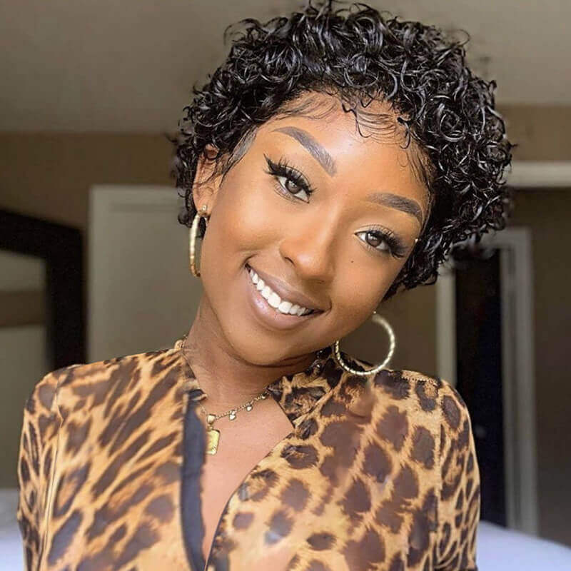 Pixie Cut Short Curly Bob Lace Wig 100% Human Hair