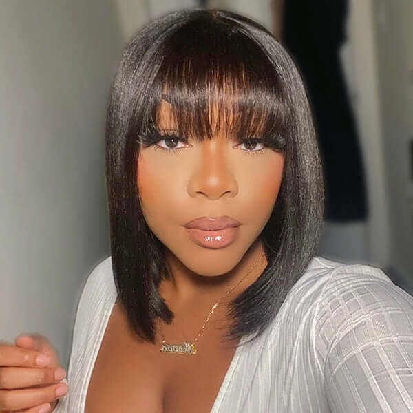 Straight Bob With Bangs Minimalist 13x4 Lace Front Wig 180% Density Human Hair