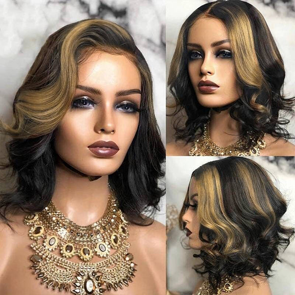 4x4 Short Highlights Human Hair Loose Wave Lace Closure Wig