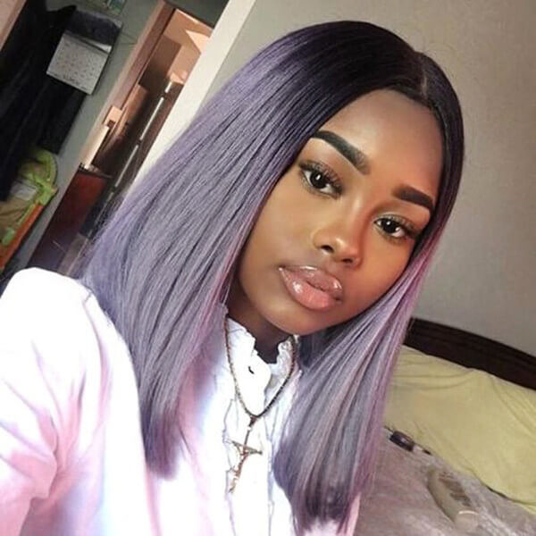 Bob Purple Straight Human Hair Wig13x4 Frontal Lace Wig