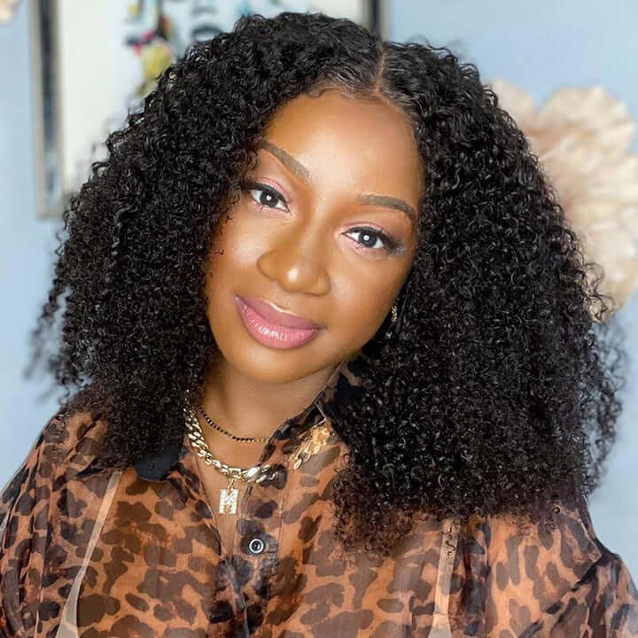 Afro Kinky Curly Human Hair Wigs Pre plucked 4x4 Lace Closure Wig