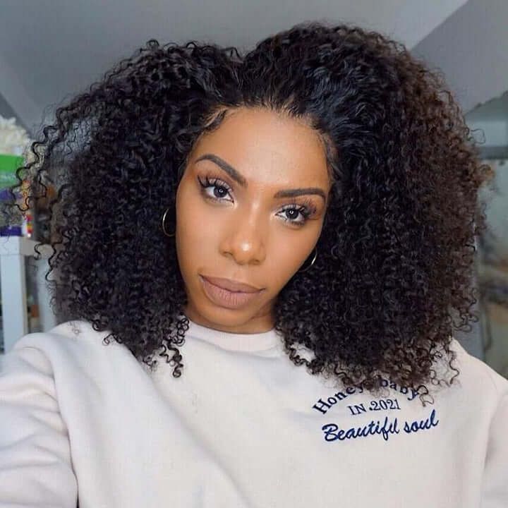 Afro Kinky Curly Human Hair Wigs Pre plucked 4x4 Lace Closure Wig