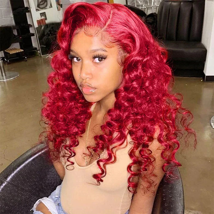 Red Color Loose Deep Wave HD Lace Front Wig 13×4/13x6 Skin Melt HD Glueless Frontal Wig