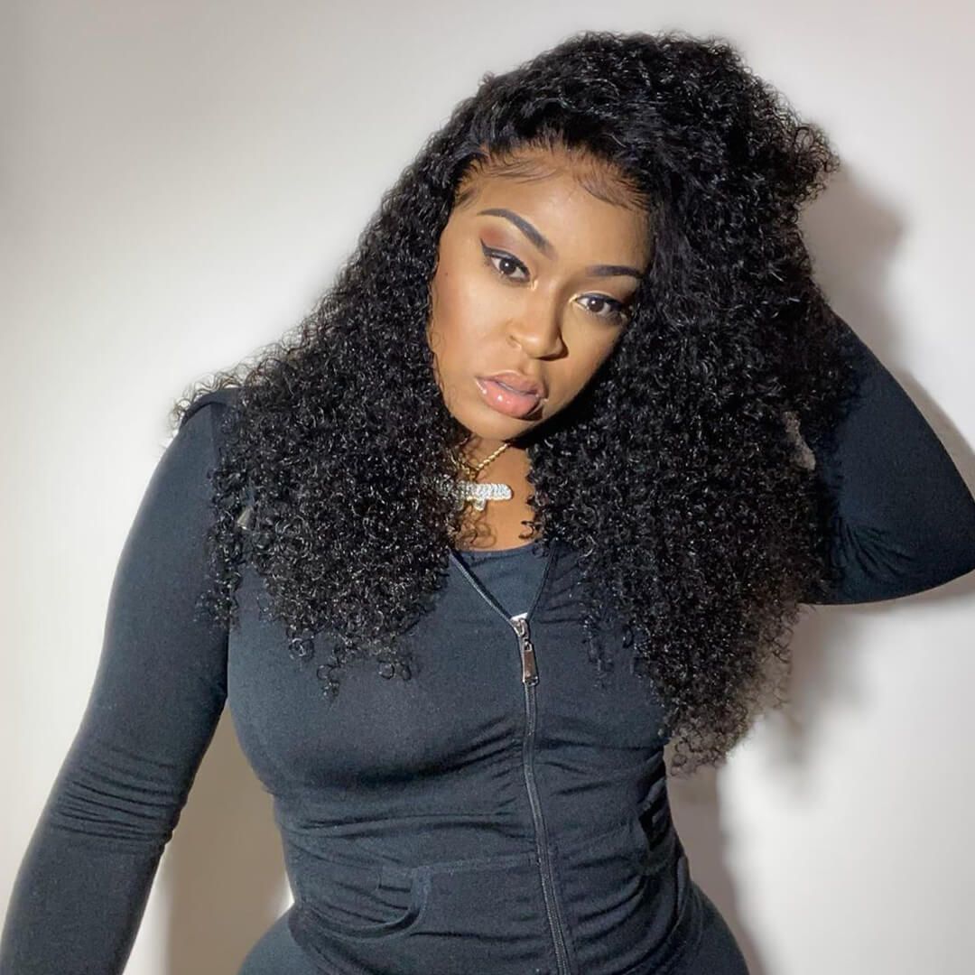 150% Density Curly Human Hair Virgin Brazilian Hair 360 Frontal Wig