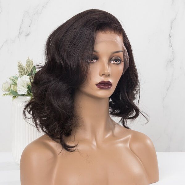 Side Part Asymmetric Wavy Bob Natural Color 13x6 Lace Front Wigs Human Hair