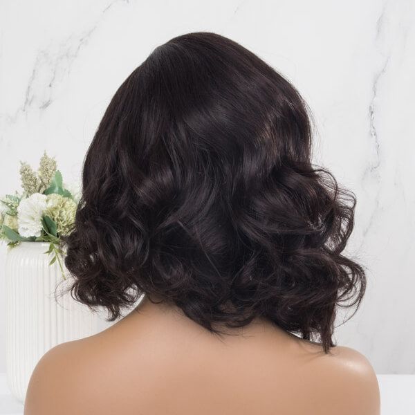 Side Part Asymmetric Wavy Bob Natural Color 13x6 Lace Front Wigs Human Hair