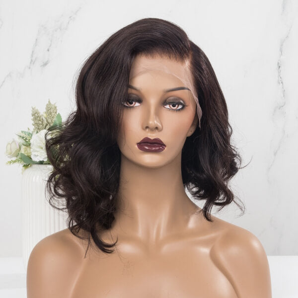 Side Part Asymmetric Wavy Bob Natural Color 13x6 Lace Front Wigs Human Hair