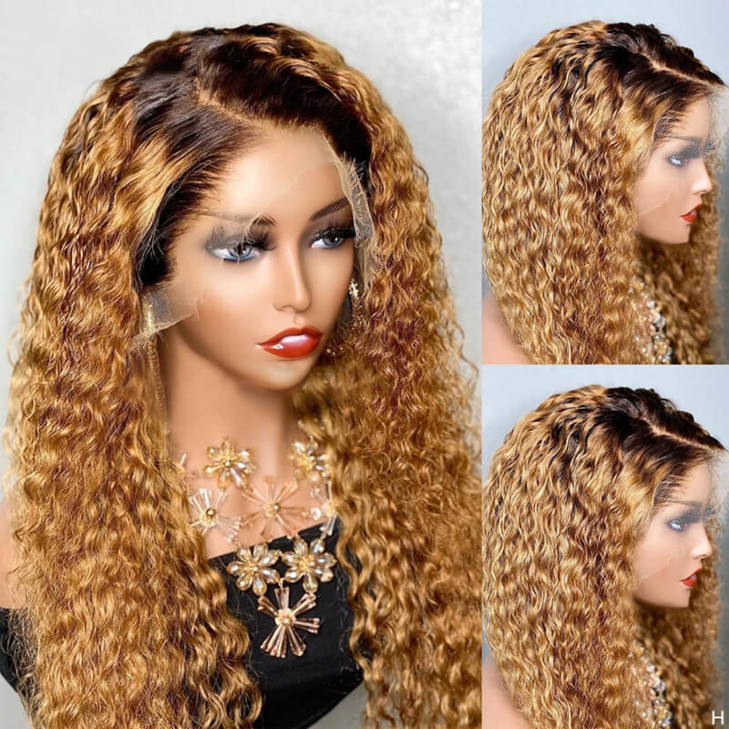 Ombre Blonde 13X4 Lace Front Wigs Curly Brown Brazilian Human Hair Wigs