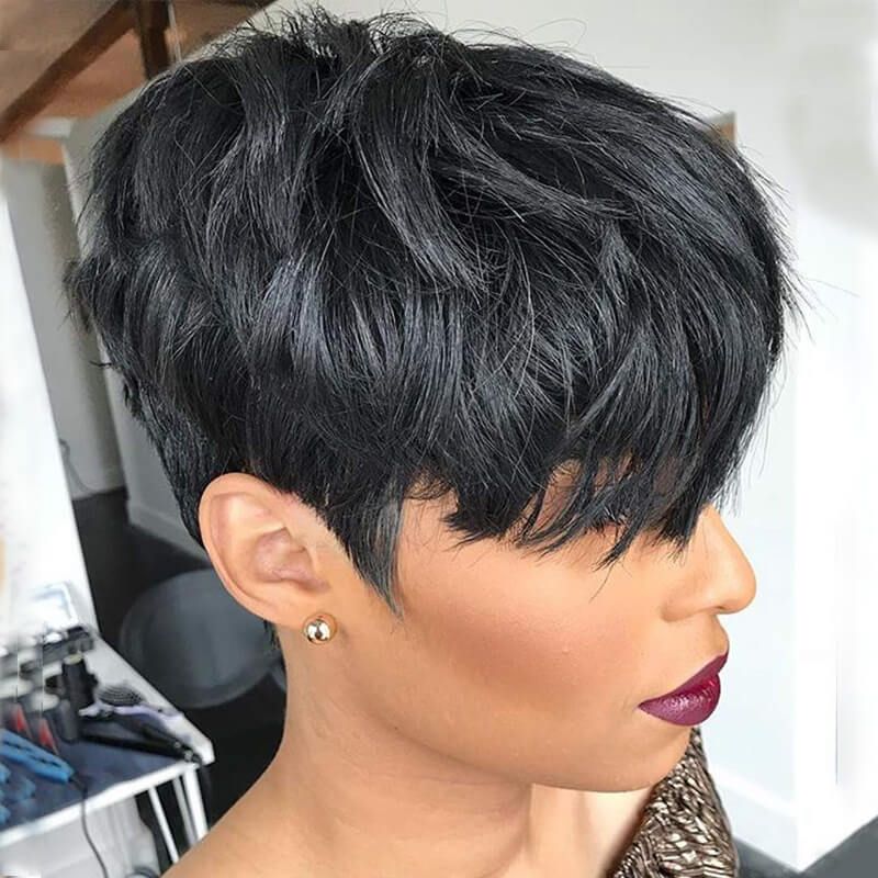 Short Layered Pixie Cut Human Hair Wigs With Bangs