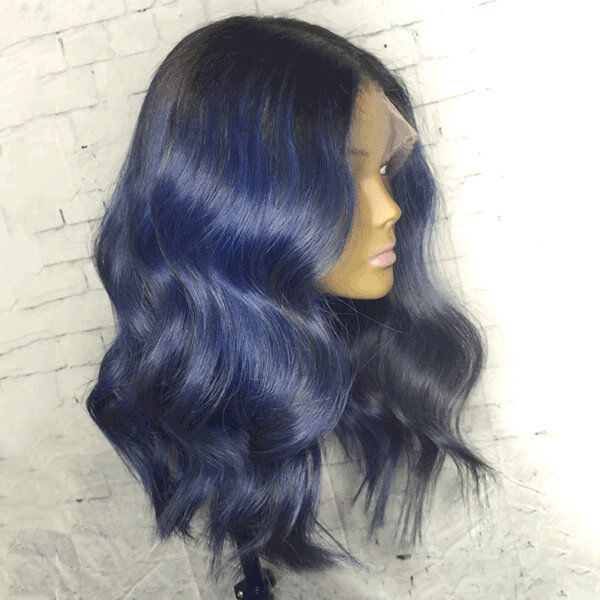 Body Wave Navy Blue Highlights 13x4 Lace Front Wig Human Hiar