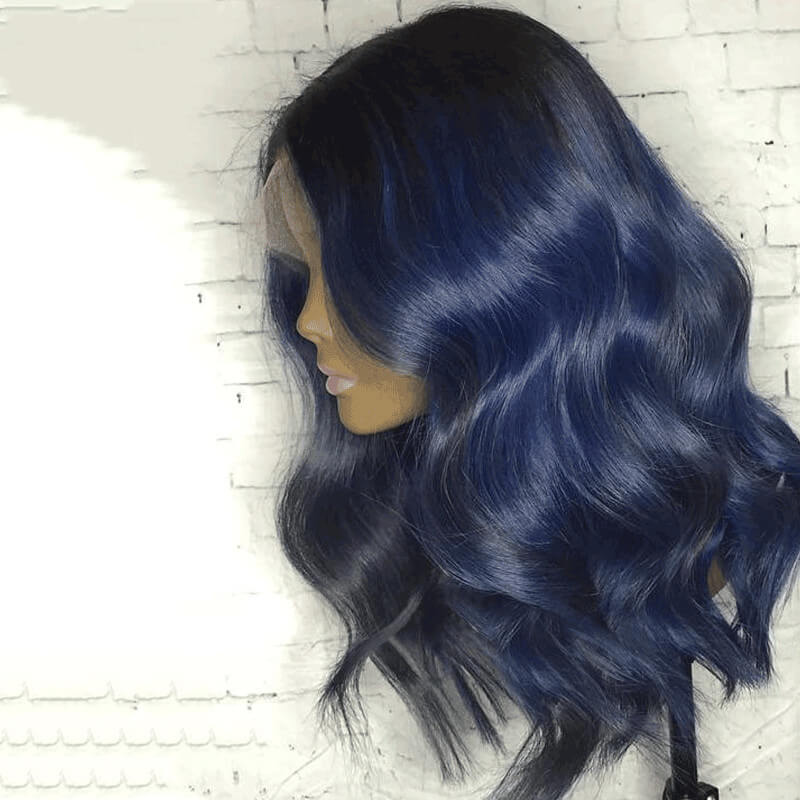 Body Wave Navy Blue Highlights 13x4 Lace Front Wig Human Hiar