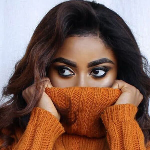 Shoulder Length Wavy Caramel Brown Highlights Wigs Human Hair