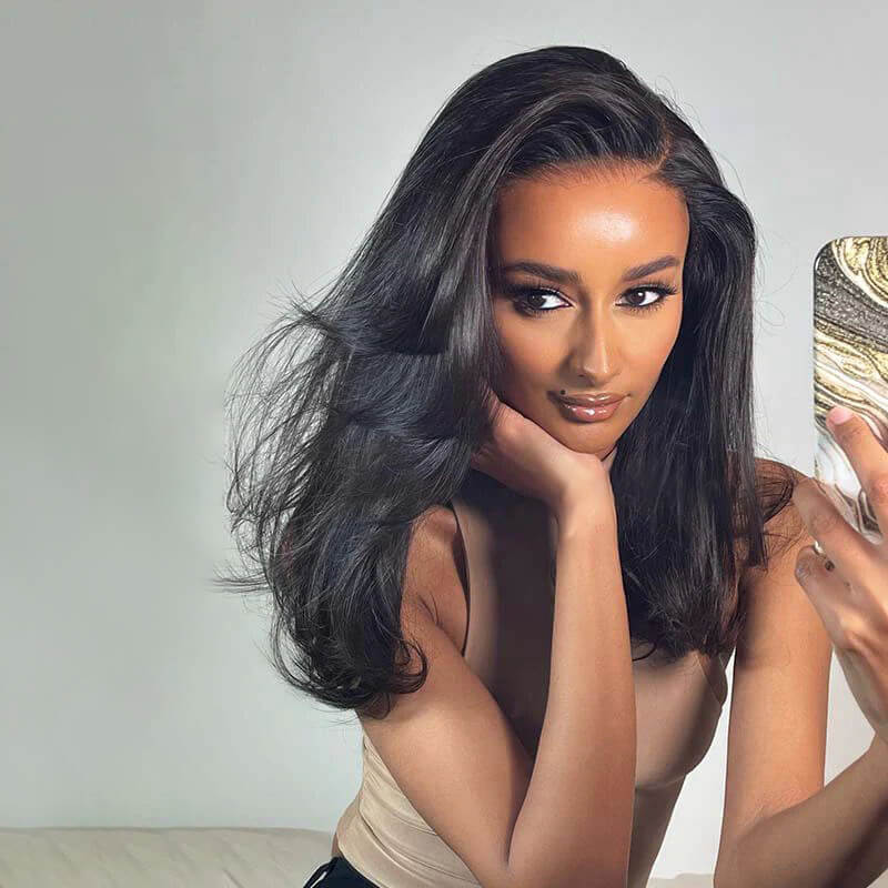 13x6 Lace Front Wig Side Part Bob Wig Natural Color Human Hair