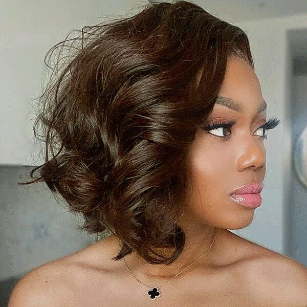 Side Part Wavy Bob Chocolate Brown 13x4 Lace Front Wig Human Hair