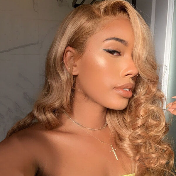 Side Part Wavy Golden Blonde 13x4 Lace Front Wigs Human Hair