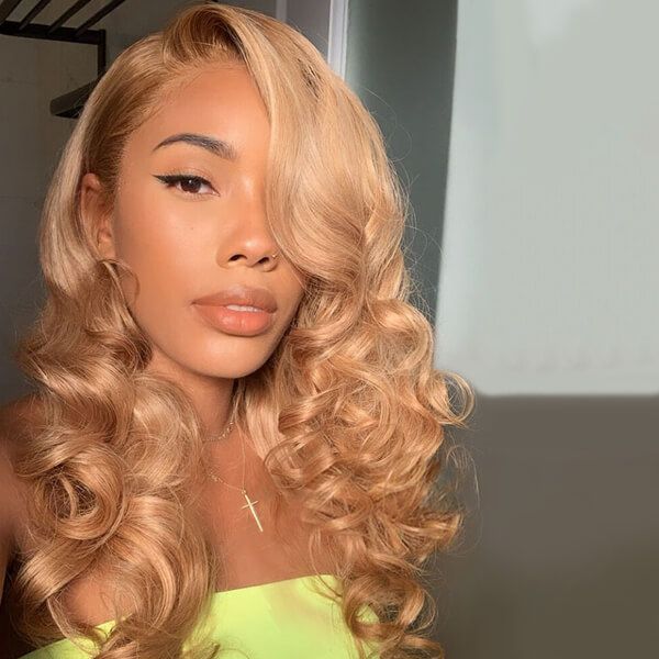 Side Part Wavy Golden Blonde 13x4 Lace Front Wigs Human Hair