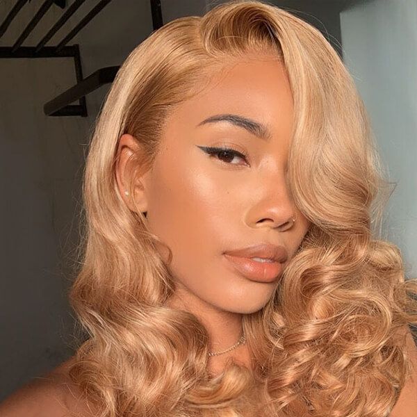 Side Part Wavy Golden Blonde 13x4 Lace Front Wigs Human Hair