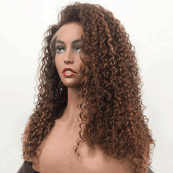 Loose Curls Caramel Highlights Lace Front Wig Human Hair