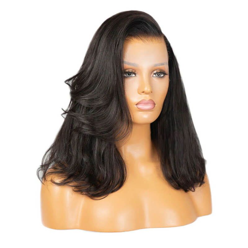 13x6 Lace Front Wig Side Part Bob Wig Natural Color Human Hair