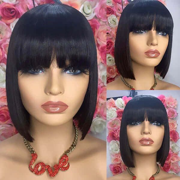 Bob Wig With Bangs Straight Human Hair Wigs