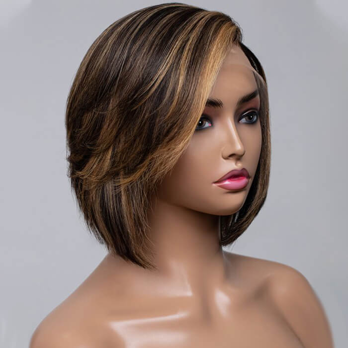 Designer Blonde Highlights Layered Cut Wig Lace Front Wig Human Hair