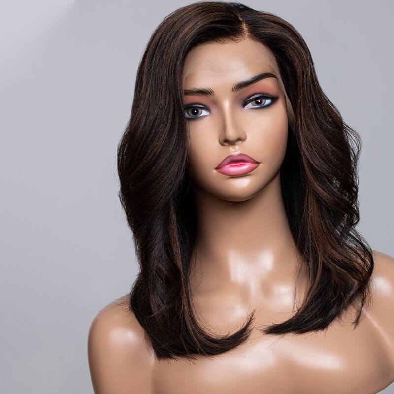 Black Hair with Brown Highlights Lace Front Wig Human Hair