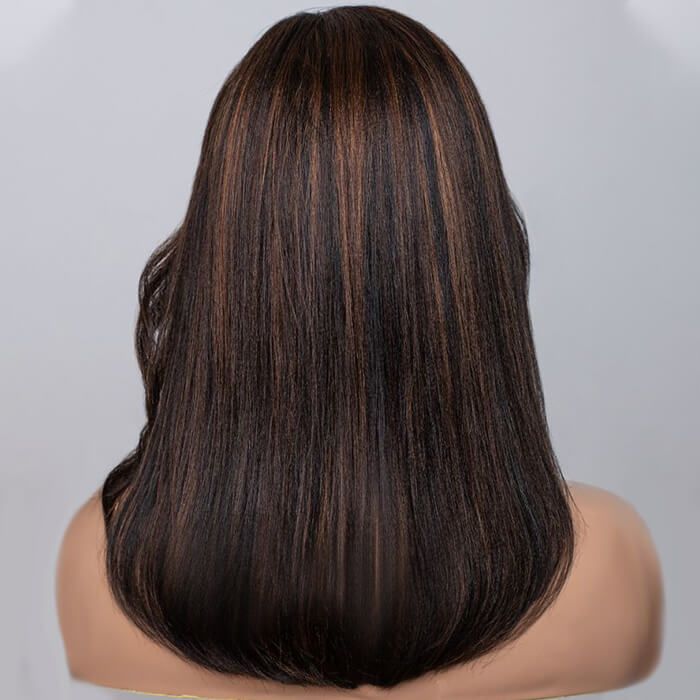 Black Hair with Brown Highlights Lace Front Wig Human Hair
