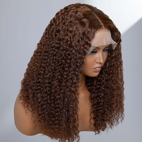 Chocolate Brown Long Curly Glueless 13x4 Lace Front Wig Human Hair