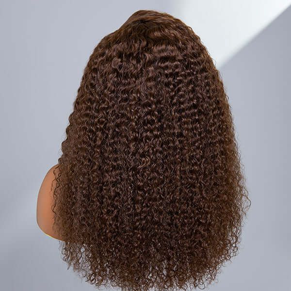 Chocolate Brown Long Curly Glueless 13x4 Lace Front Wig Human Hair