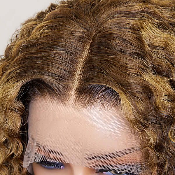 Mix Color Brown Curly Bob Wig 13x4 Frontal Lace Wig Human Hair