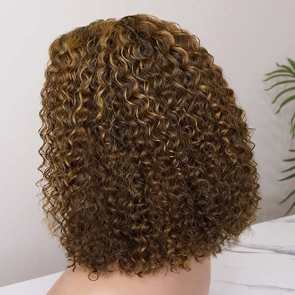 Mix Color Brown Curly Bob Wig 13x4 Frontal Lace Wig Human Hair